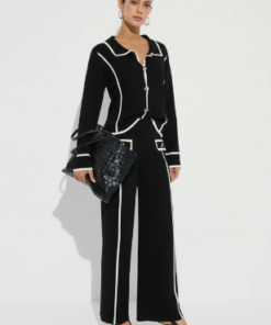 Contrast Piping Cotton Knit Co-ord Set